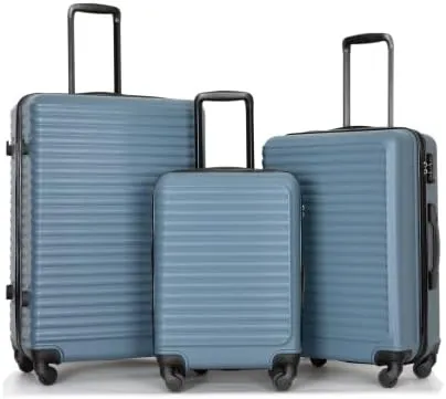 3 Piece Lightweight Luggage Set with 360 Spinner Wheels & TSA Lock, Nesting Suitcases 20/24/28 Inch for Travel, 2 Hooks & Expandable Storage, Blue