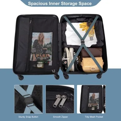 3 Piece Lightweight Luggage Set with 360 Spinner Wheels & TSA Lock, Nesting Suitcases 20/24/28 Inch for Travel, 2 Hooks & Expandable Storage, Blue