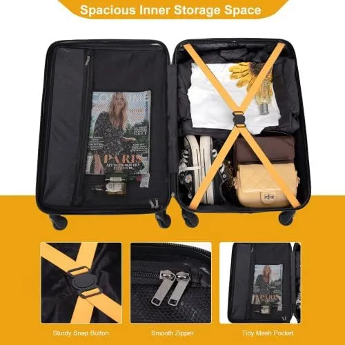 3 Piece Lightweight Luggage Set with 360 Spinner Wheels & TSA Lock, Nesting Suitcases 20/24/28 Inch for Travel, 2 Hooks & Expandable Storage, Orange