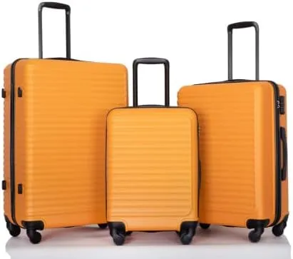 3 Piece Lightweight Luggage Set with 360 Spinner Wheels & TSA Lock, Nesting Suitcases 20/24/28 Inch for Travel, 2 Hooks & Expandable Storage, Orange