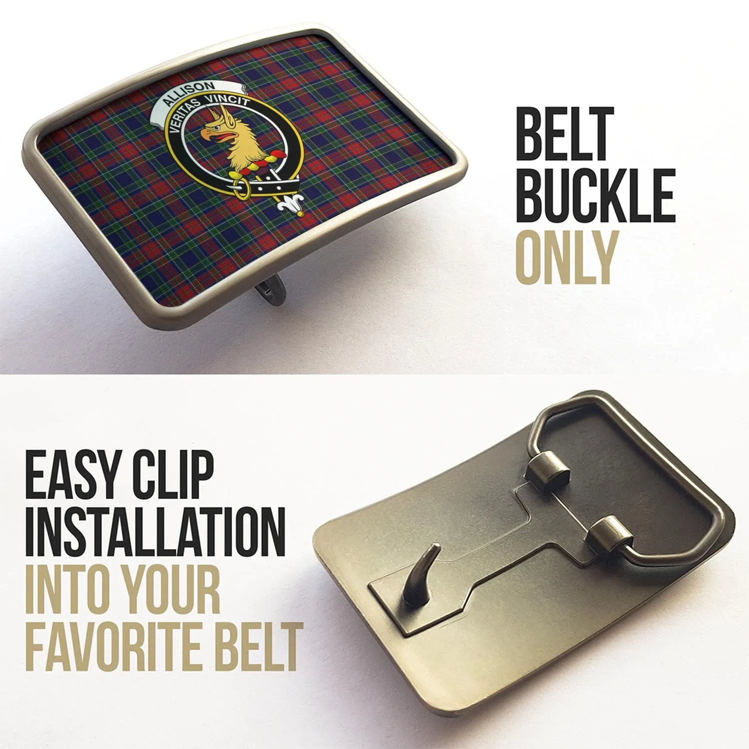 Allison Red Tartan Belt Buckles with Family Crest