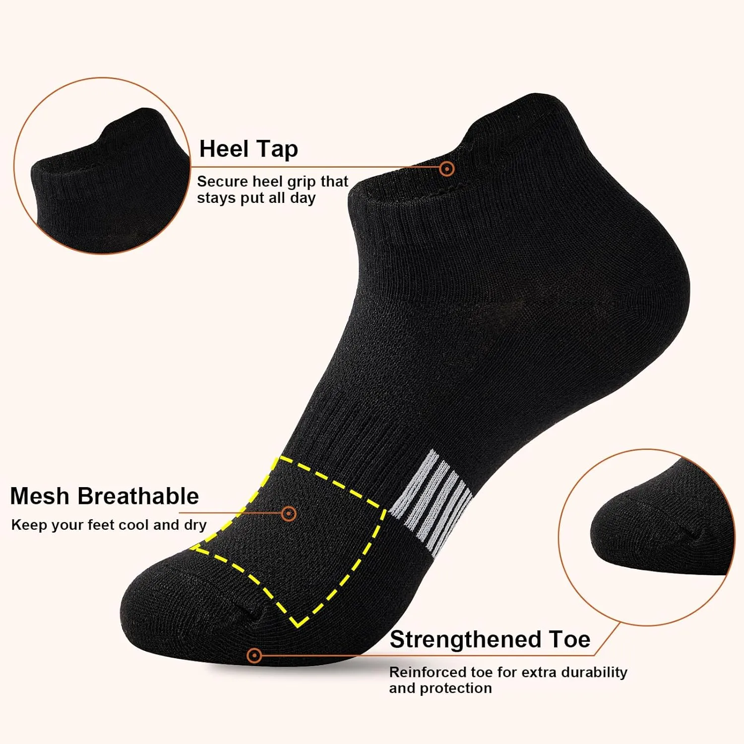 American Trends Womens Athletic Workout No Show Socks - Cushioned Low Cut 5 Pairs Size 5-9