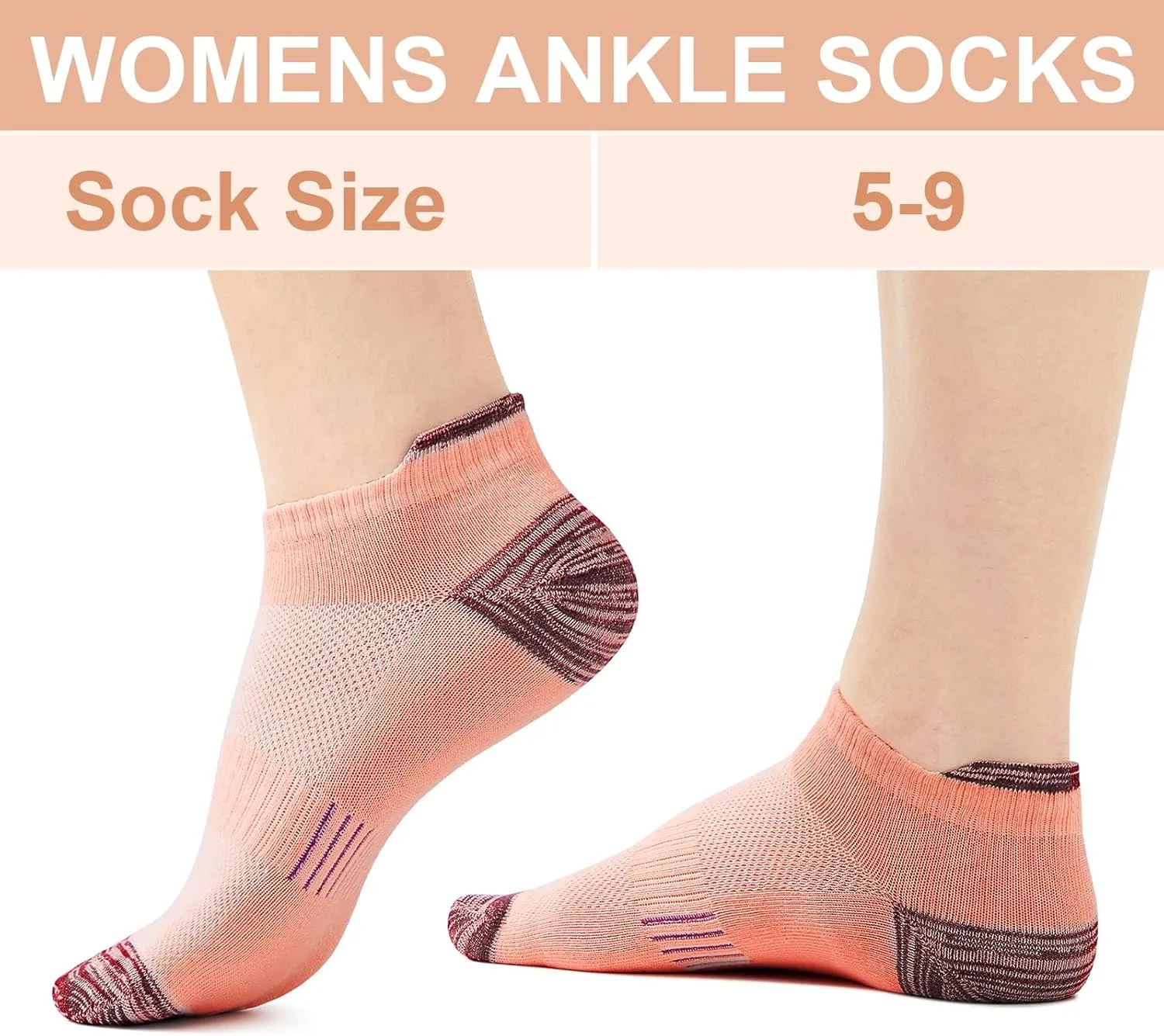 American Trends Womens Athletic Workout No Show Socks - Cushioned Low Cut 5 Pairs Size 5-9