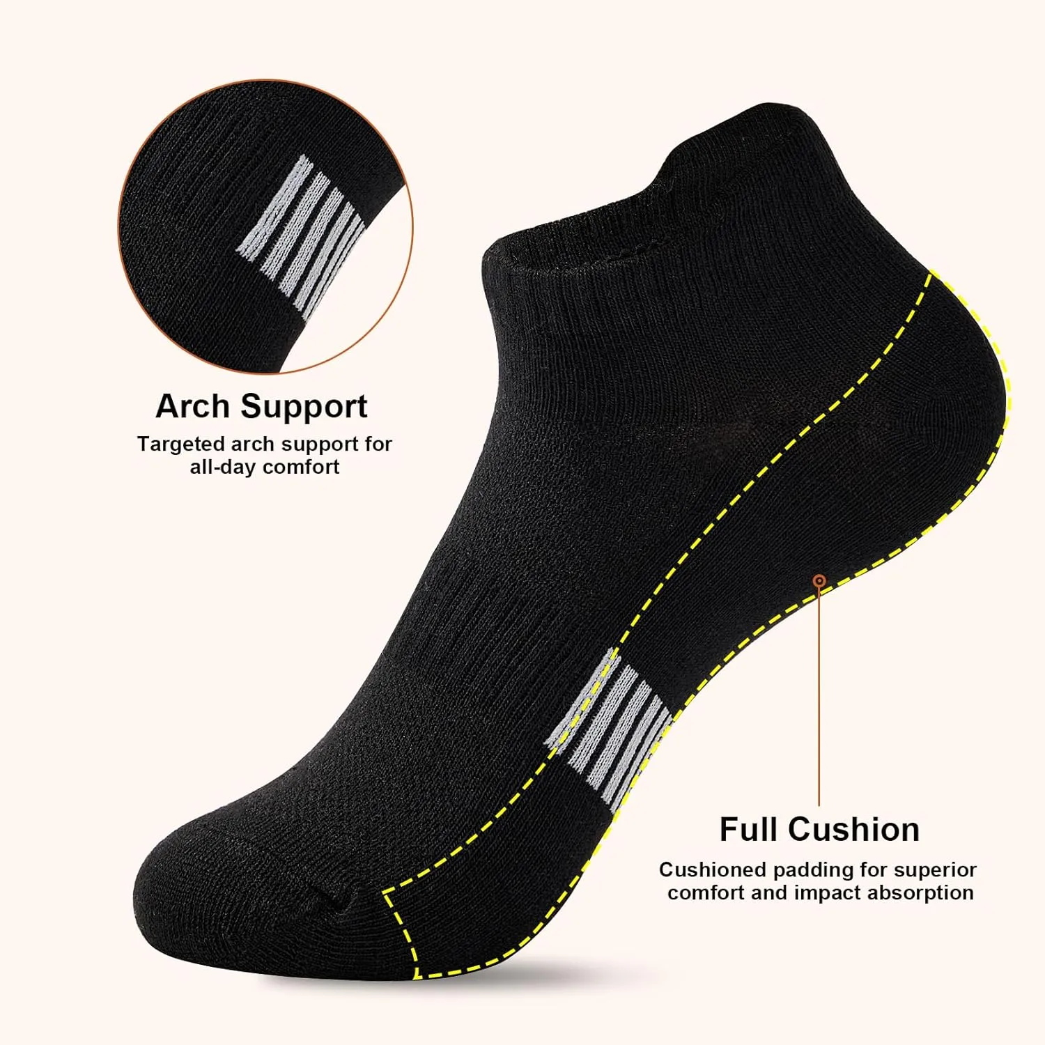 American Trends Womens Athletic Workout No Show Socks - Cushioned Low Cut 5 Pairs Size 5-9