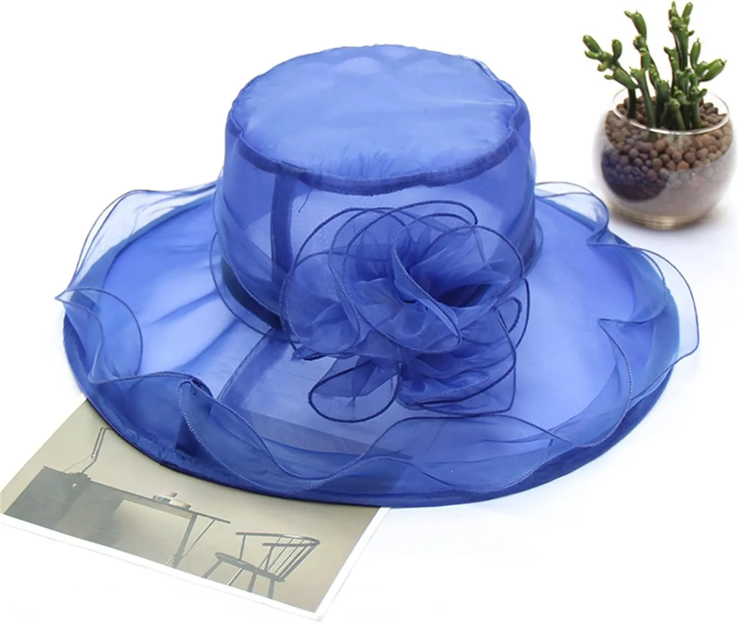 Awoscut Women's Elegant Flower Organza Sun Hat Breathable Summer Wide Brim Visor Caps for Seaside Beach Party Outdoor