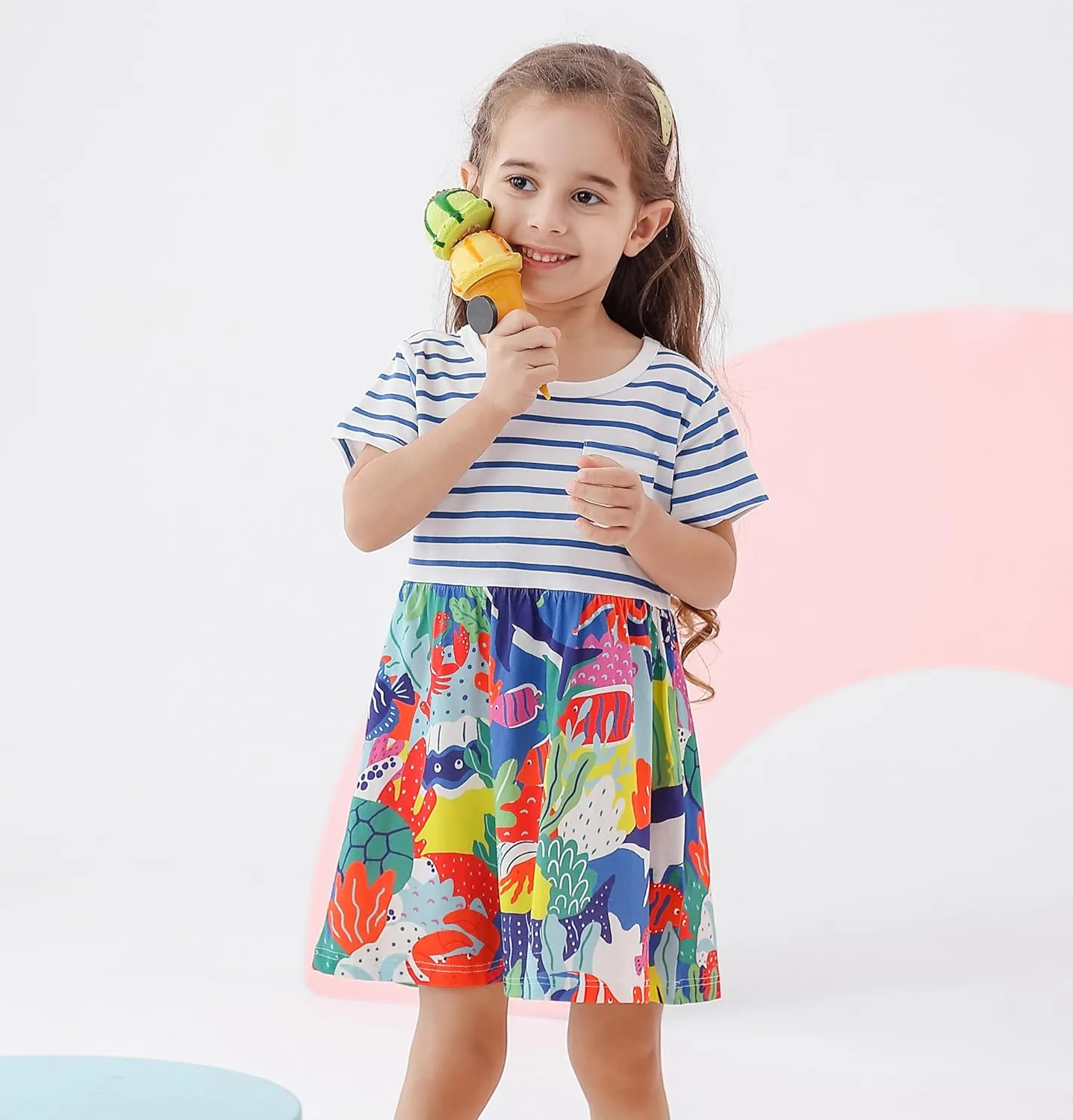 BeiVSlley Toddler Girls Dresses 3-Pack | Cotton Short Sleeve Summer Dress with Twirl Skirt | Cute Cartoon Sundress 2-7T