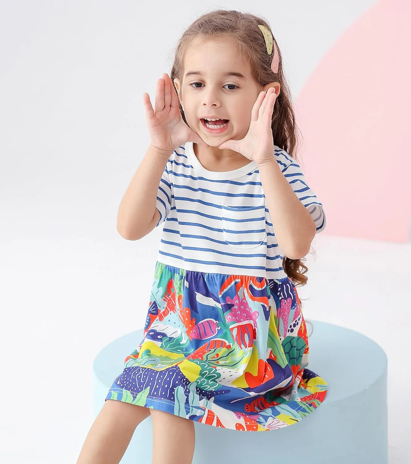 BeiVSlley Toddler Girls Dresses 3-Pack | Cotton Short Sleeve Summer Dress with Twirl Skirt | Cute Cartoon Sundress 2-7T