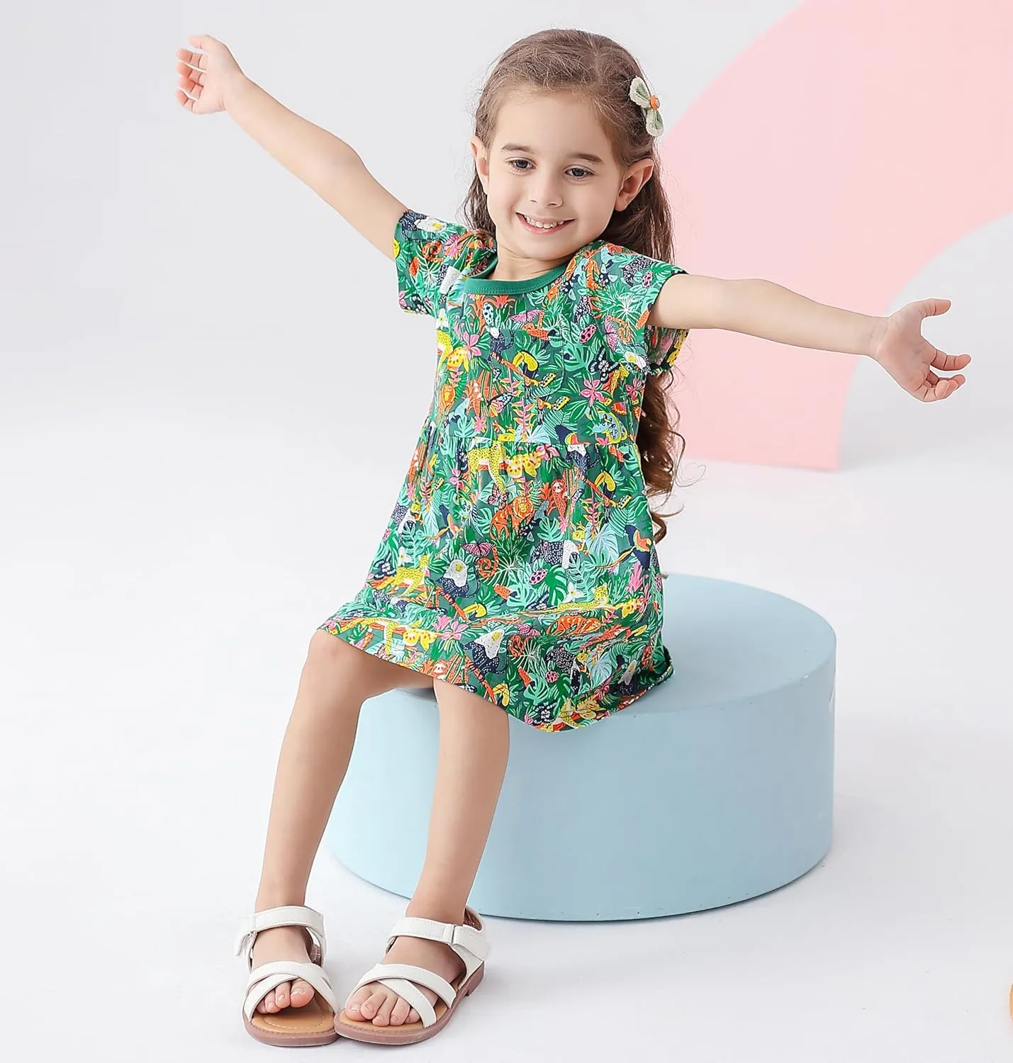 BeiVSlley Toddler Girls Dresses 3-Pack | Cotton Short Sleeve Summer Dress with Twirl Skirt | Cute Cartoon Sundress 2-7T