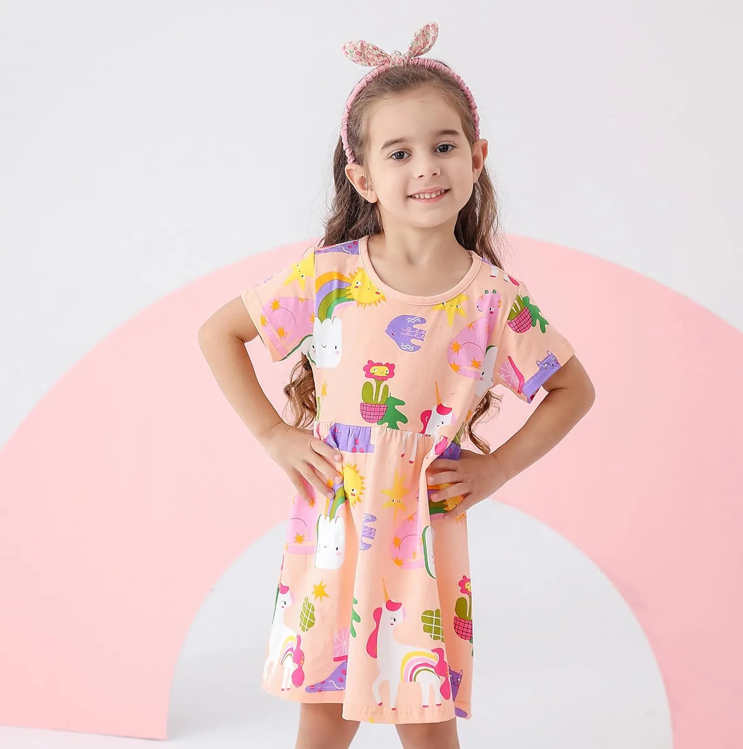 BeiVSlley Toddler Girls Dresses 3-Pack | Cotton Short Sleeve Summer Dress with Twirl Skirt | Cute Cartoon Sundress 2-7T