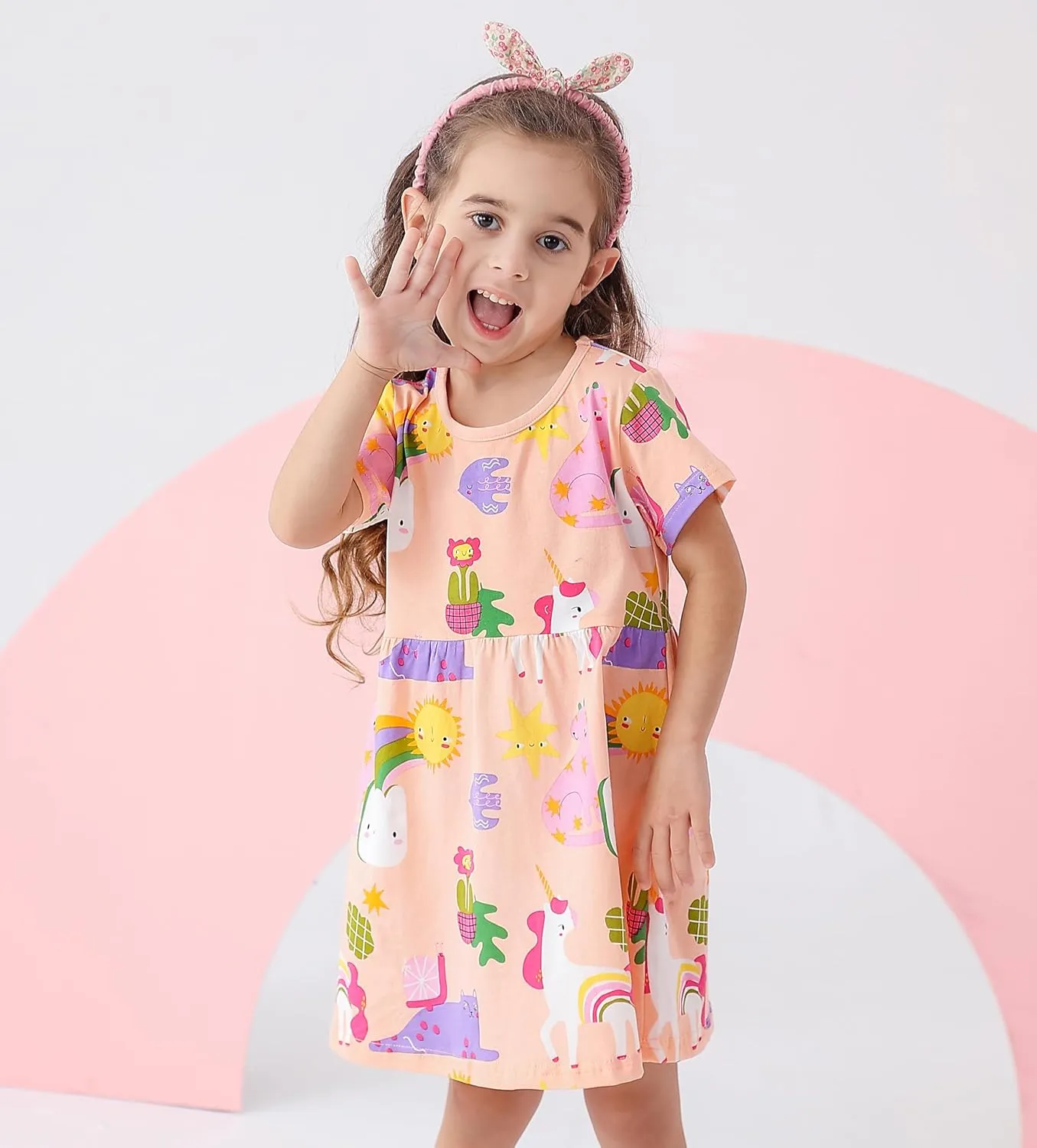 BeiVSlley Toddler Girls Dresses 3-Pack | Cotton Short Sleeve Summer Dress with Twirl Skirt | Cute Cartoon Sundress 2-7T