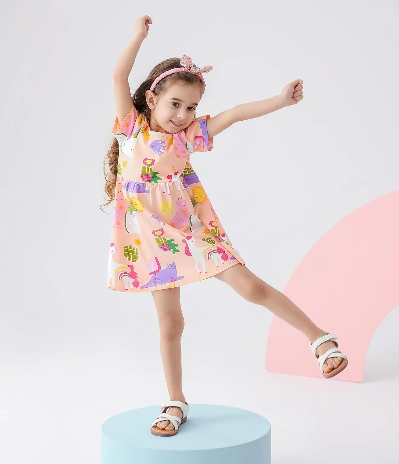 BeiVSlley Toddler Girls Dresses 3-Pack | Cotton Short Sleeve Summer Dress with Twirl Skirt | Cute Cartoon Sundress 2-7T