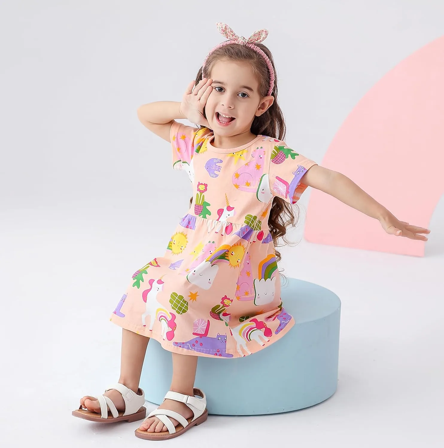 BeiVSlley Toddler Girls Dresses 3-Pack | Cotton Short Sleeve Summer Dress with Twirl Skirt | Cute Cartoon Sundress 2-7T