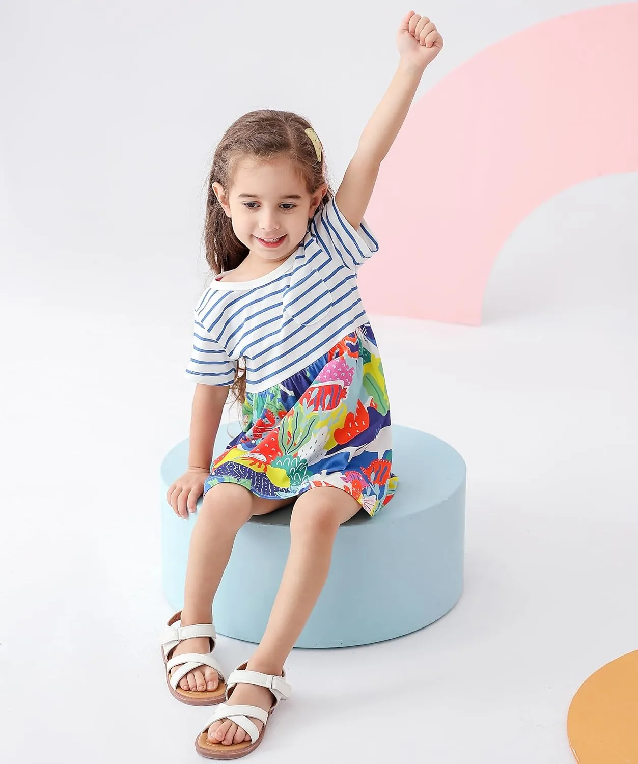 BeiVSlley Toddler Girls Dresses 3-Pack | Cotton Short Sleeve Summer Dress with Twirl Skirt | Cute Cartoon Sundress 2-7T