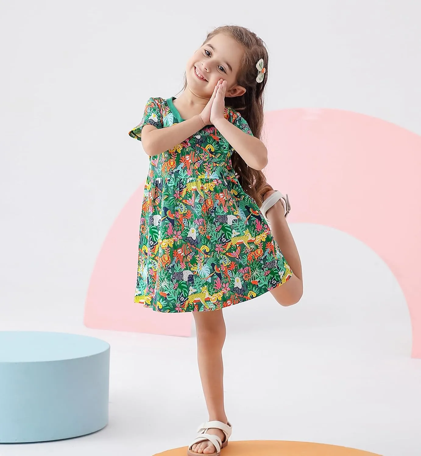 BeiVSlley Toddler Girls Dresses 3-Pack | Cotton Short Sleeve Summer Dress with Twirl Skirt | Cute Cartoon Sundress 2-7T
