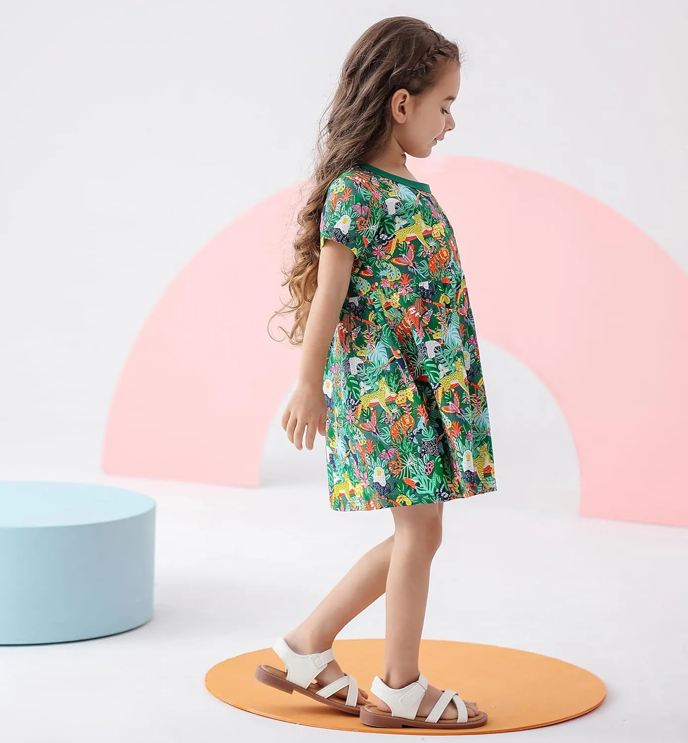 BeiVSlley Toddler Girls Dresses 3-Pack | Cotton Short Sleeve Summer Dress with Twirl Skirt | Cute Cartoon Sundress 2-7T
