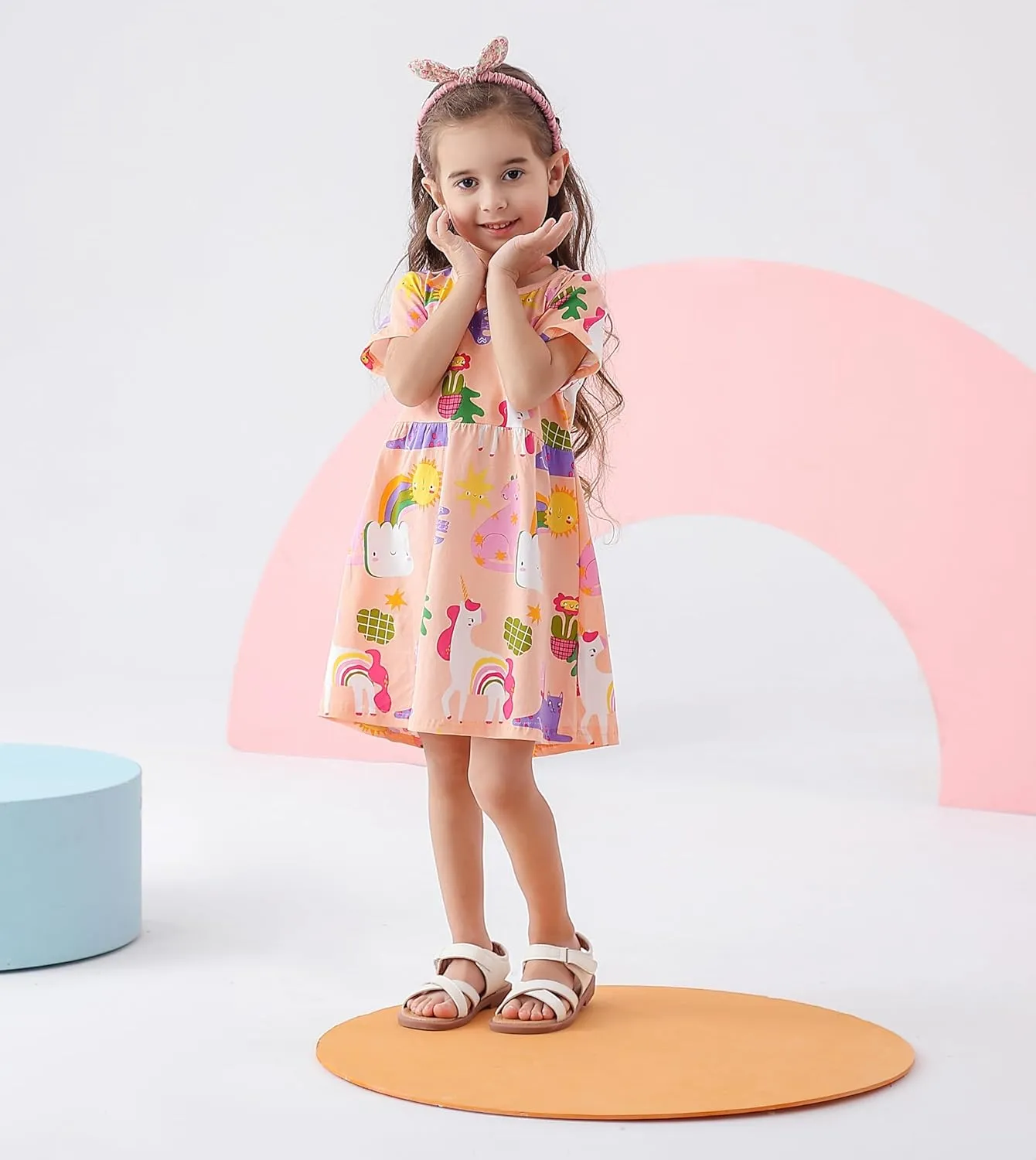 BeiVSlley Toddler Girls Dresses 3-Pack | Cotton Short Sleeve Summer Dress with Twirl Skirt | Cute Cartoon Sundress 2-7T