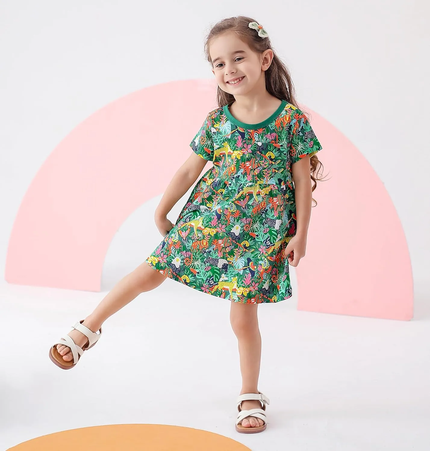 BeiVSlley Toddler Girls Dresses 3-Pack | Cotton Short Sleeve Summer Dress with Twirl Skirt | Cute Cartoon Sundress 2-7T