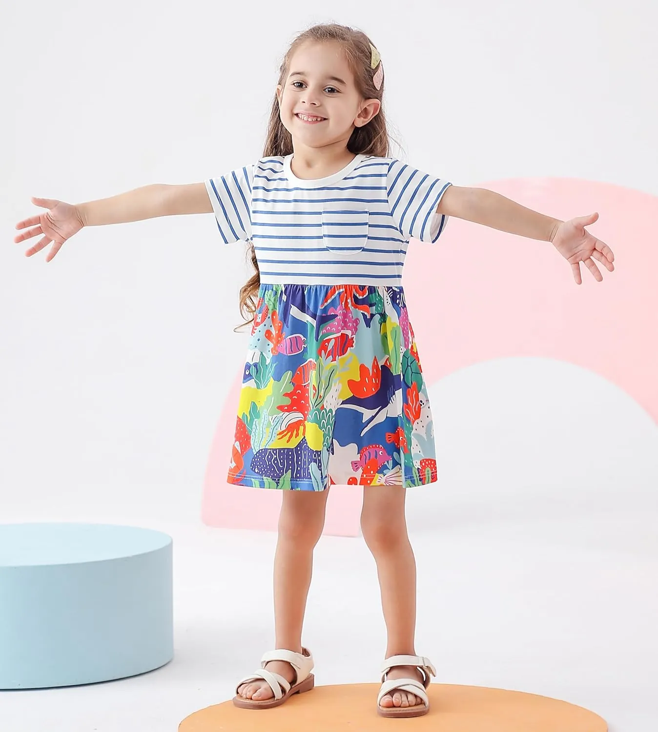BeiVSlley Toddler Girls Dresses 3-Pack | Cotton Short Sleeve Summer Dress with Twirl Skirt | Cute Cartoon Sundress 2-7T