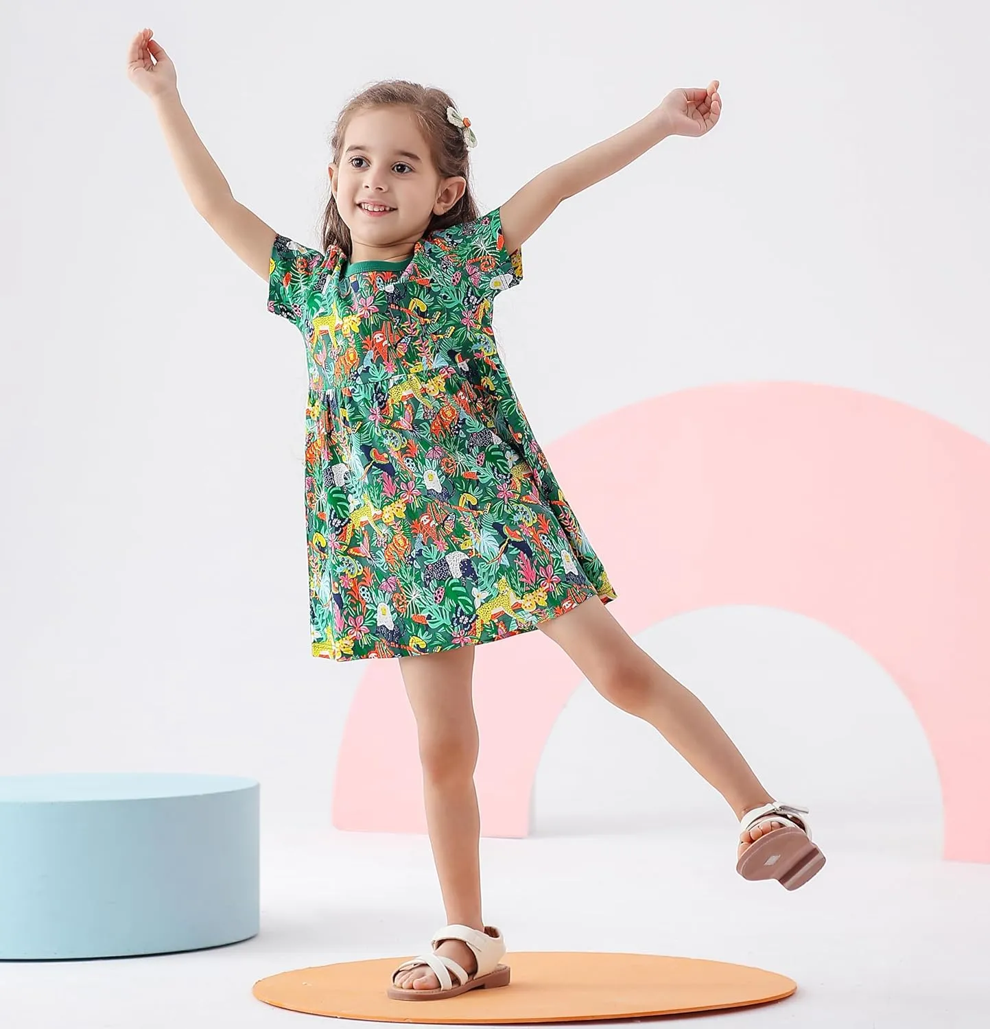 BeiVSlley Toddler Girls Dresses 3-Pack | Cotton Short Sleeve Summer Dress with Twirl Skirt | Cute Cartoon Sundress 2-7T