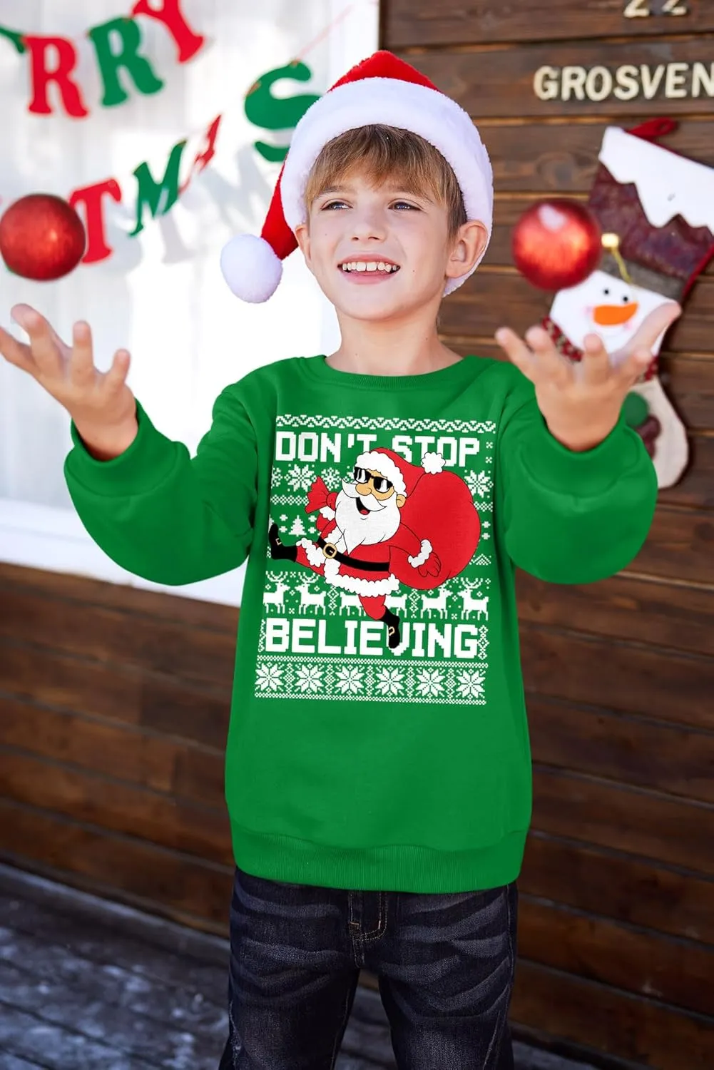 BesserBay Kid's Christmas Ugly Santa Claus Sweatshirt 4-14 Years