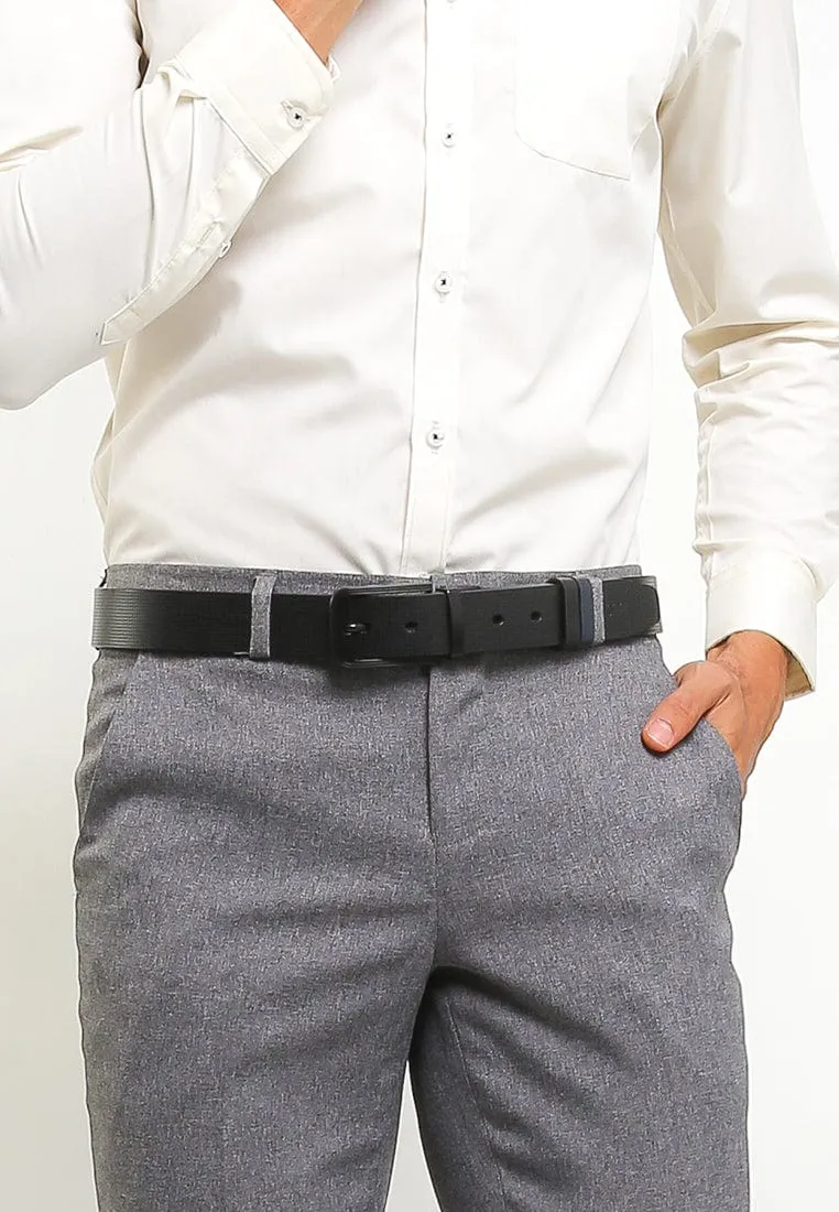 Black Modern Pin Buckle Reversible Top Grain Leather Belt - Black Blue