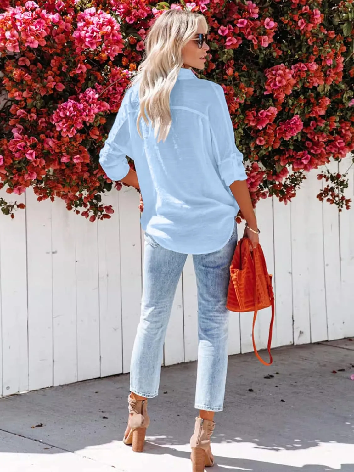 Breezy Lane Button Down Shirt for Women Beach Cover Up Long Sleeve Blouses