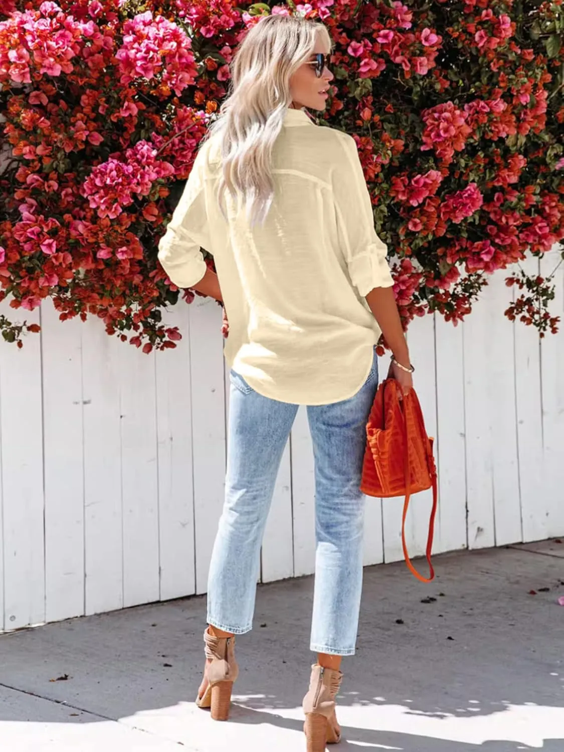 Breezy Lane Button Down Shirt for Women Beach Cover Up Long Sleeve Blouses