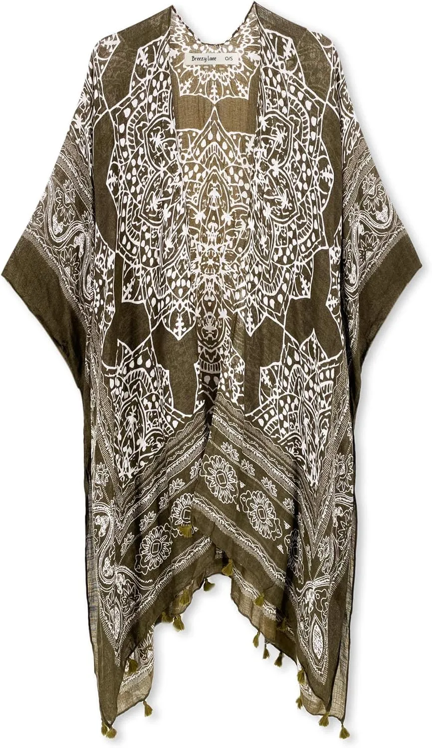 Breezy Lane Women's Kimono Cardigan Summer Swimsuit Coverups Beach Cover Up with Floral Print for Vacation