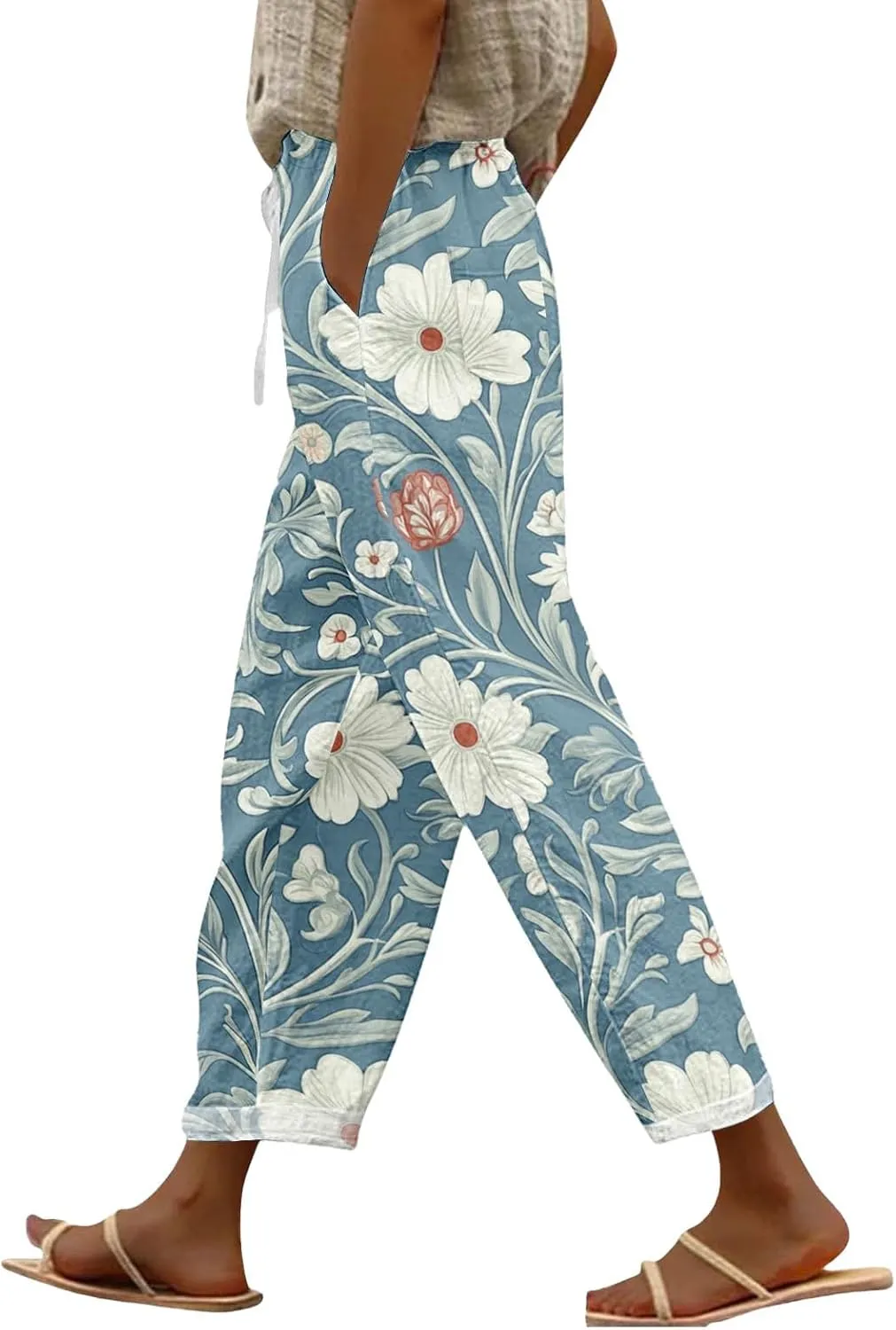 Breezy Linen Pants Women Side Split Hem Wide Leg Beach Trousers with Hidden Pocket Summer 2025