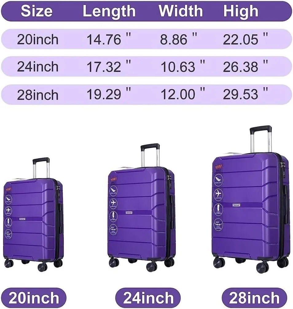 Carry-on Suitcase Luggage Luggage With Wheel PP Luggage Sets Lightweight Suitcase With TSA Lock Travel Luggage Carry-on Suitcases Carry On Luggages (Color : Navy, Size : 20in)