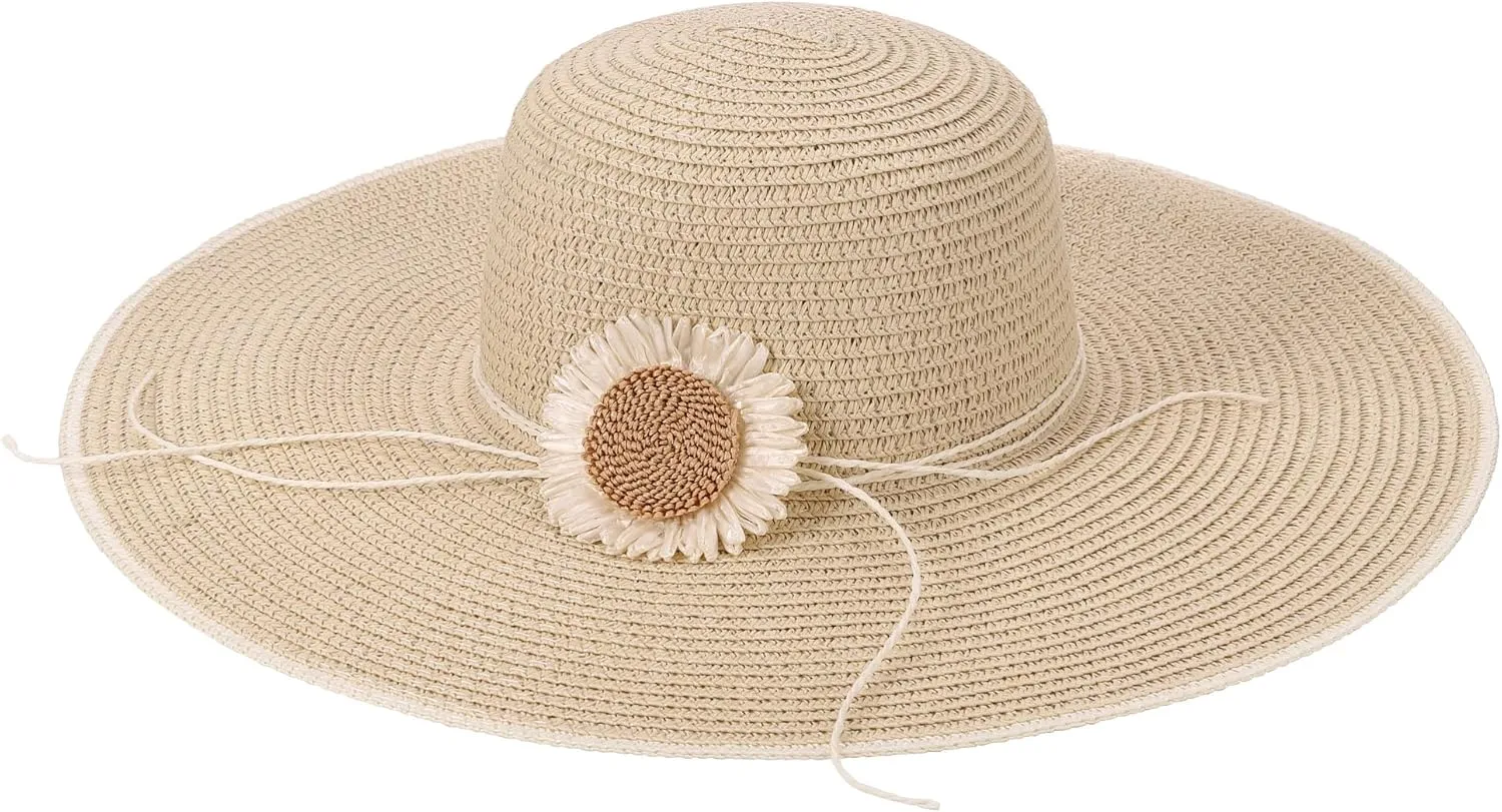 CHIC DIARY Womens Wide Brim Straw Hat Floppy Derby Hat Large Brim Beach Straw Sun Cap UPF 50 