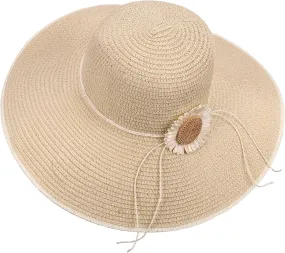 CHIC DIARY Womens Wide Brim Straw Hat Floppy Derby Hat Large Brim Beach Straw Sun Cap UPF 50 