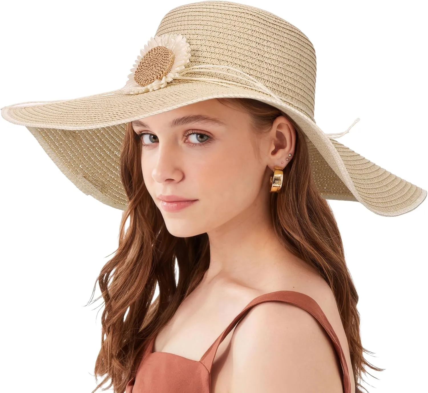 CHIC DIARY Womens Wide Brim Straw Hat Floppy Derby Hat Large Brim Beach Straw Sun Cap UPF 50 