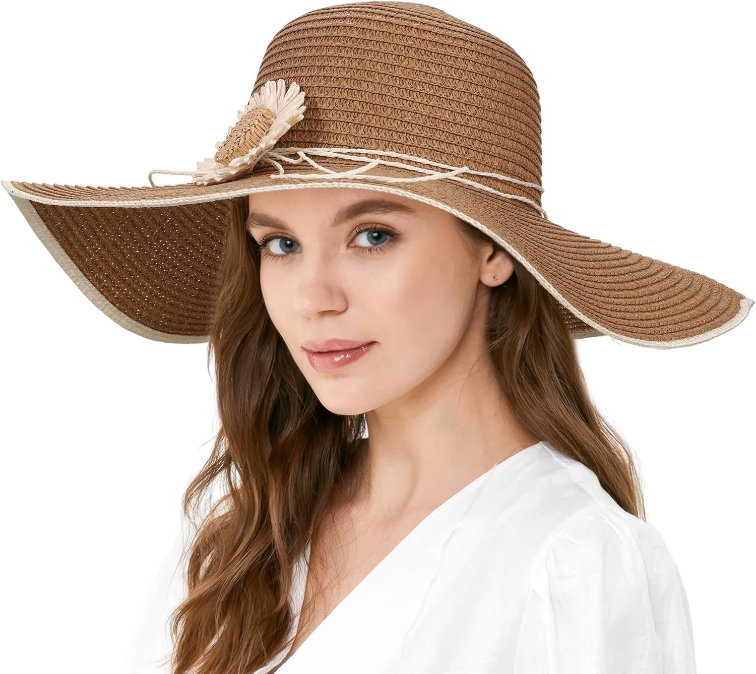 CHIC DIARY Womens Wide Brim Straw Hat Floppy Derby Hat Large Brim Beach Straw Sun Cap UPF 50 