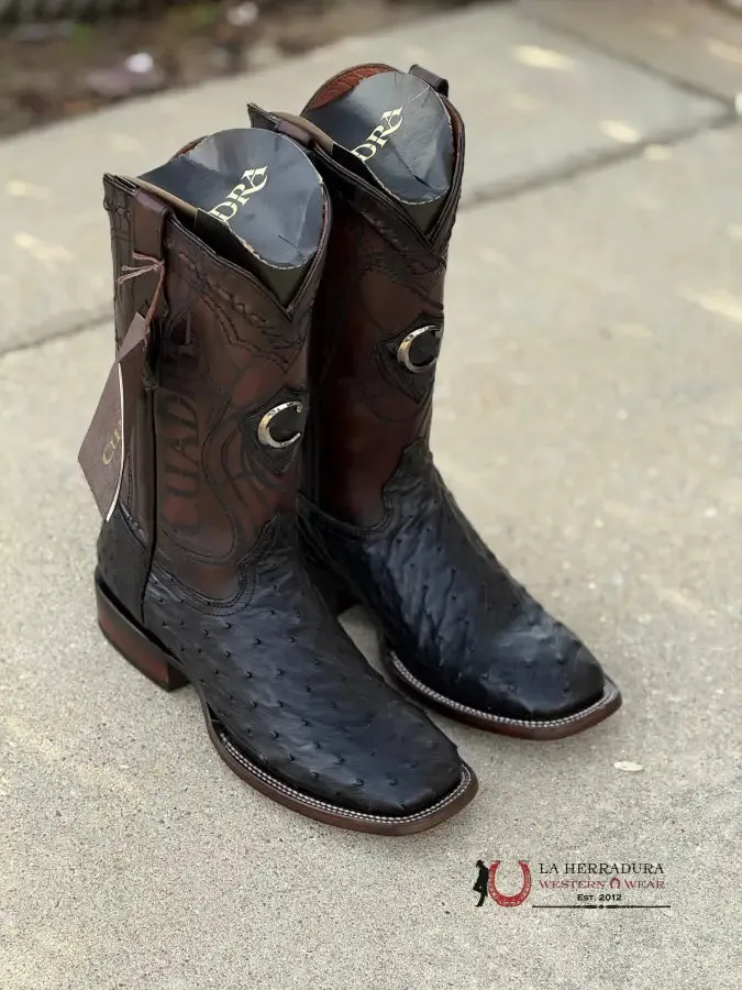 CUADRA BOOT OSTRICH NEGRO SQUARE TOE