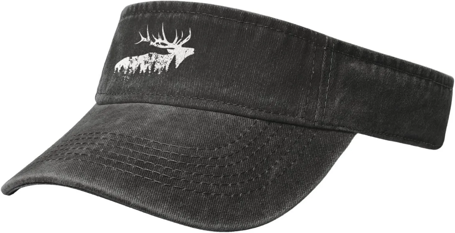 Elk and Forest,Wilderness Sport Sun Visor Hats Cotton Ball Caps Empty Top Baseball Sun Cap for Men Women,Black