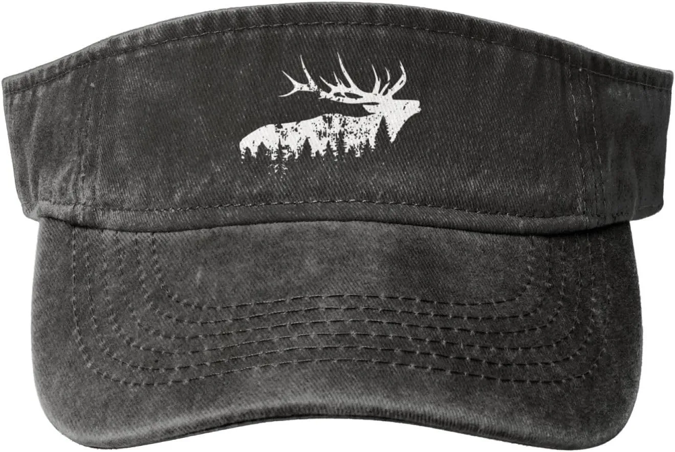 Elk and Forest,Wilderness Sport Sun Visor Hats Cotton Ball Caps Empty Top Baseball Sun Cap for Men Women,Black