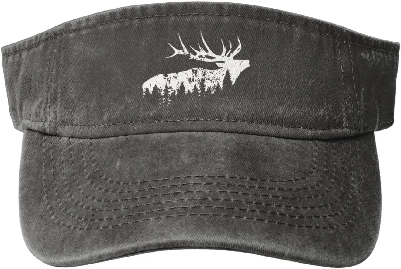 Elk and Forest,Wilderness Sport Sun Visor Hats Cotton Ball Caps Empty Top Baseball Sun Cap for Men Women,Black
