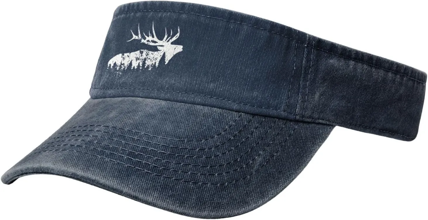 Elk and Forest,Wilderness Sport Sun Visor Hats Cotton Ball Caps Empty Top Baseball Sun Cap for Men Women,Black