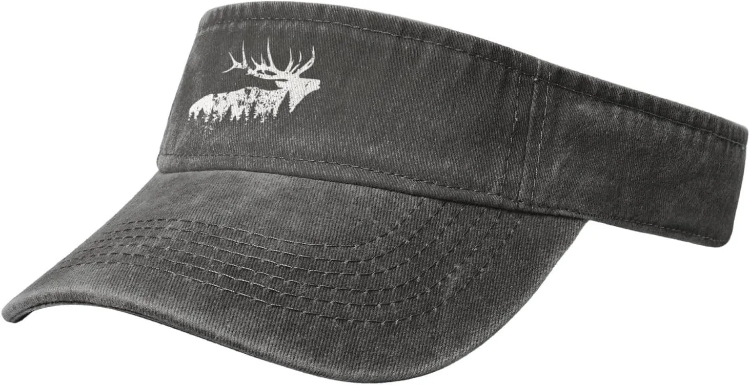 Elk and Forest,Wilderness Sport Sun Visor Hats Cotton Ball Caps Empty Top Baseball Sun Cap for Men Women,Black