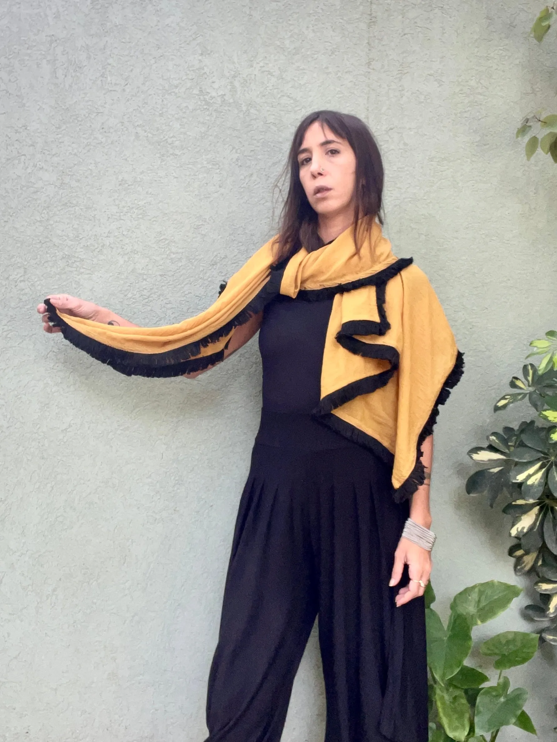 Fringed scarf -  Yellow & Black