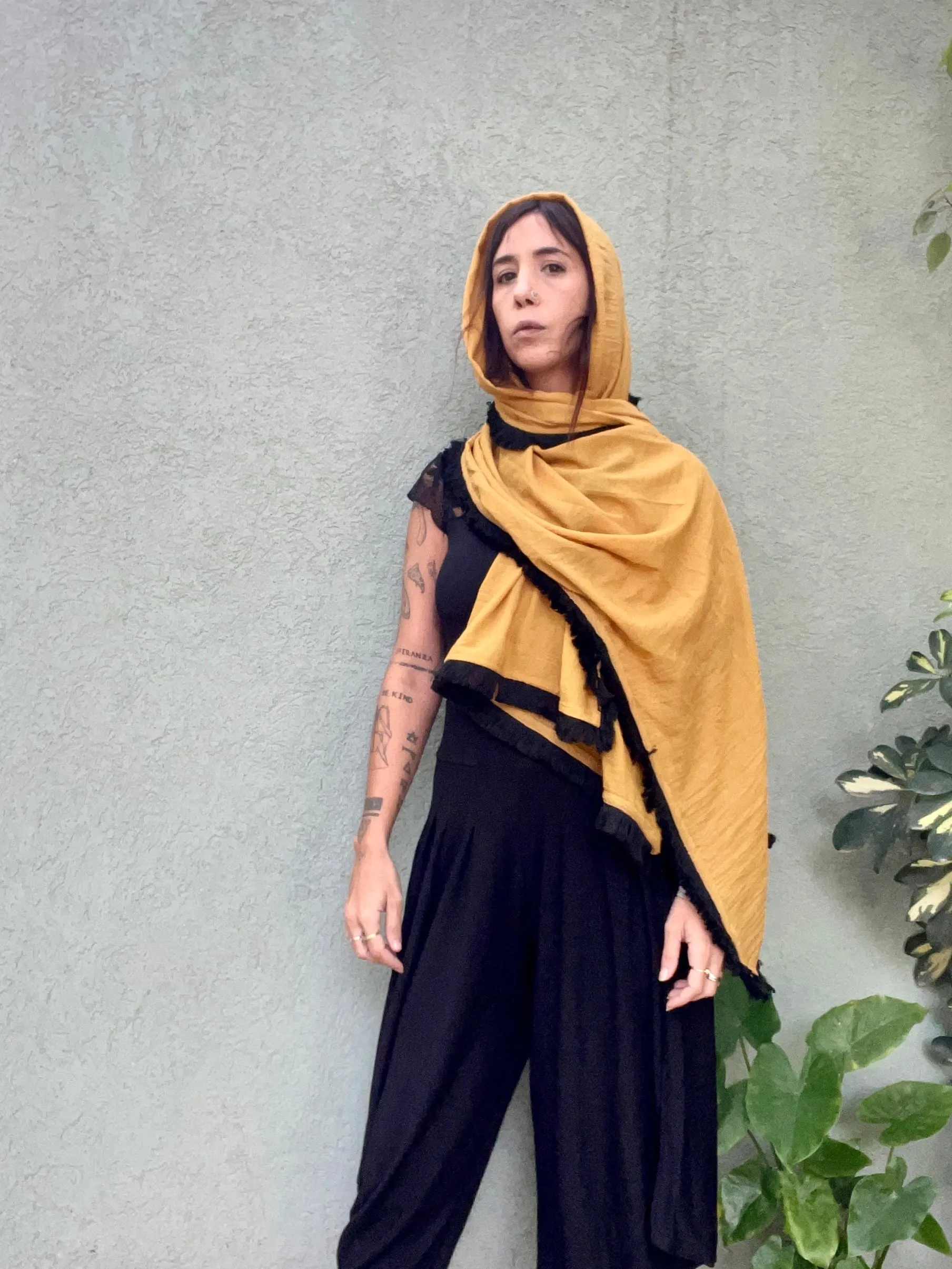 Fringed scarf -  Yellow & Black