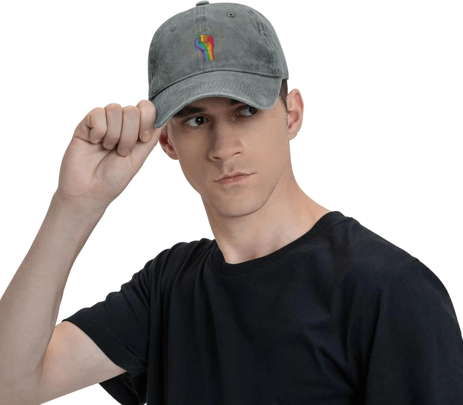 Gay Pride LGBT Concept Distressed Adjustable Washed Denim Mens Dad Trucker Hat Baseball Ball Cap for Men
