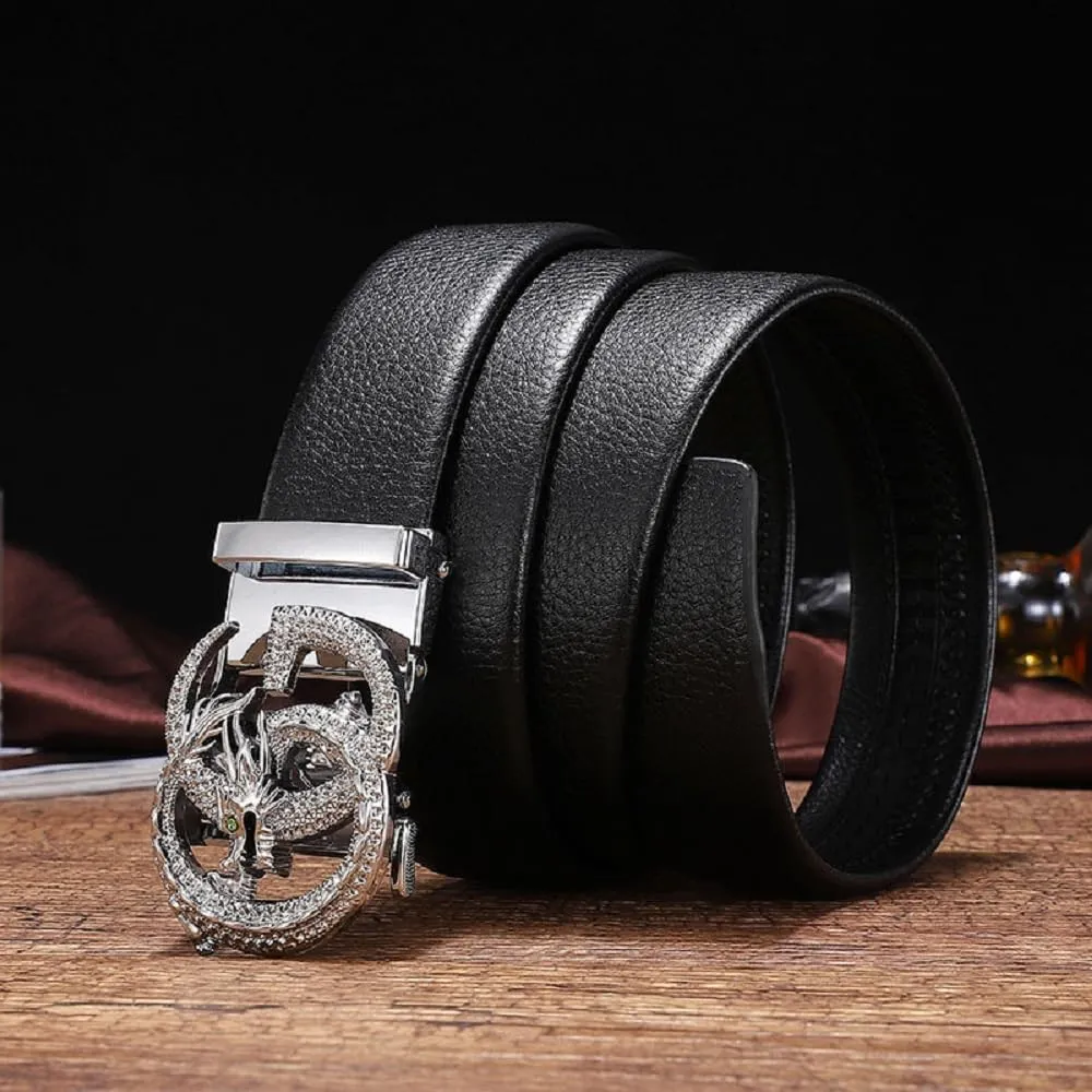 Genuine Leather Ratchet Belts for Men, Adjustable Designer Belt for Men,Trim to Fit,Snake Buckle