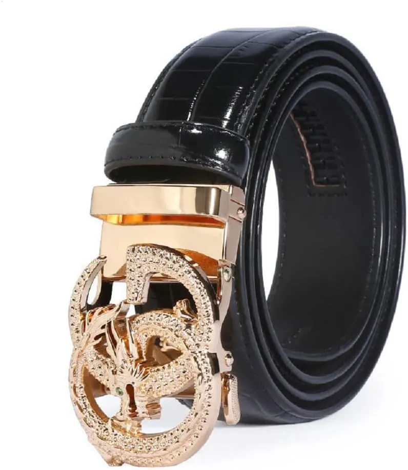 Genuine Leather Ratchet Belts for Men, Adjustable Designer Belt for Men,Trim to Fit,Snake Buckle