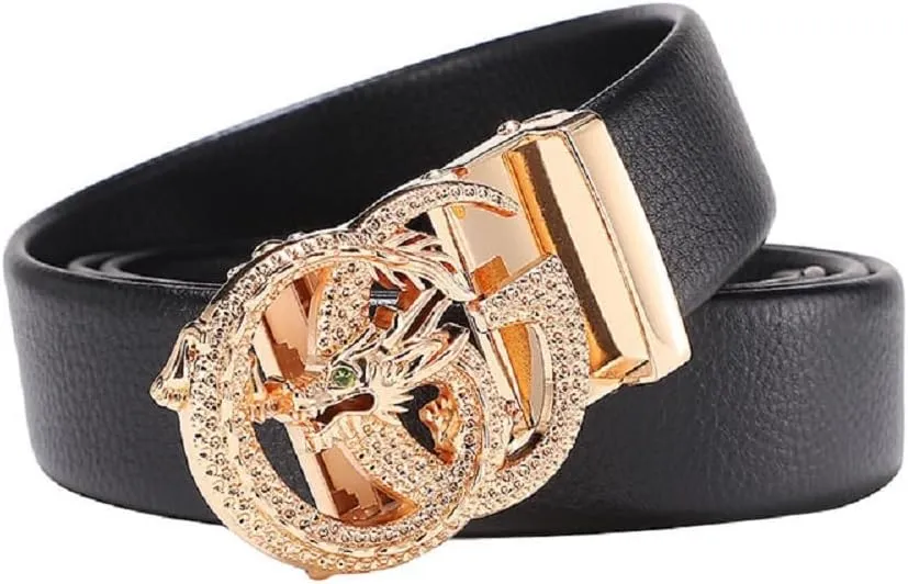 Genuine Leather Ratchet Belts for Men, Adjustable Designer Belt for Men,Trim to Fit,Snake Buckle