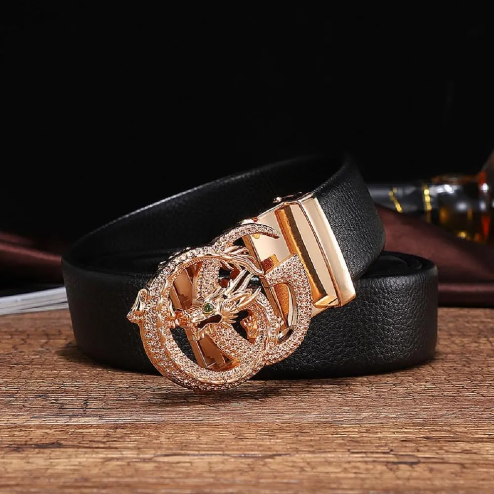 Genuine Leather Ratchet Belts for Men, Adjustable Designer Belt for Men,Trim to Fit,Snake Buckle
