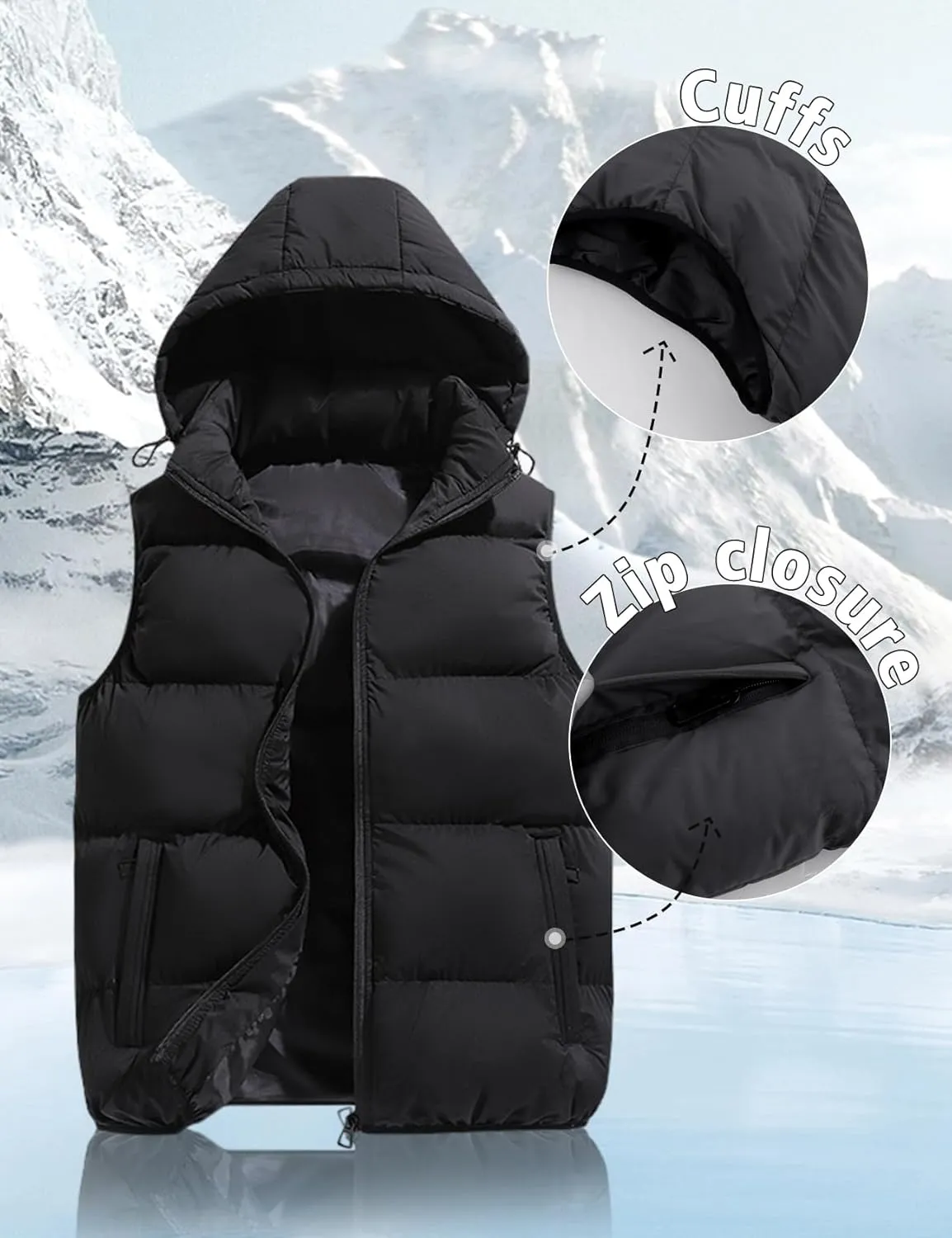 Gihuo Men's Hooded Puffer Vest Sleeveless Zip Up Padded Jackets Coat Lightweight Quilted Gilet with Pockets