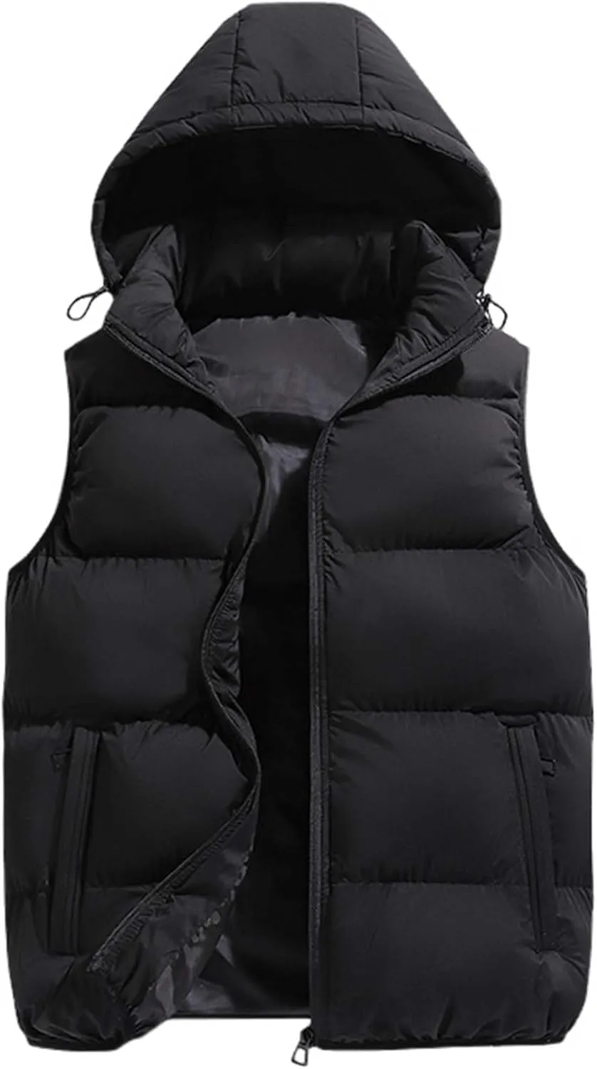 Gihuo Men's Hooded Puffer Vest Sleeveless Zip Up Padded Jackets Coat Lightweight Quilted Gilet with Pockets
