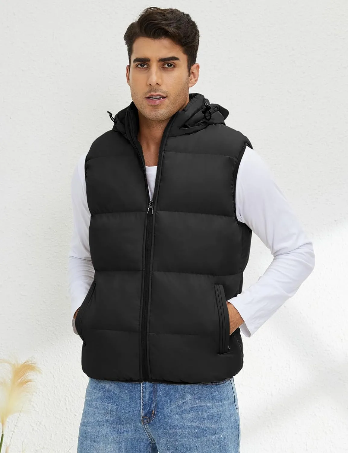 Gihuo Men's Hooded Puffer Vest Sleeveless Zip Up Padded Jackets Coat Lightweight Quilted Gilet with Pockets